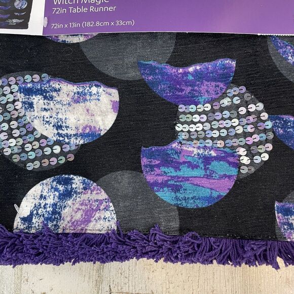 New- Witch Magic Moon Halloween Table Runner Purple Black Blue Celestial 72x13 - Picture 4 of 7